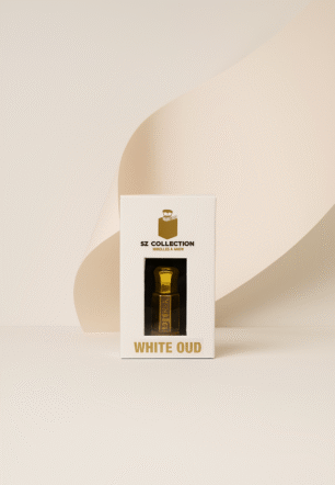 Premium White Oud attar by SZ Collection with Conematic background